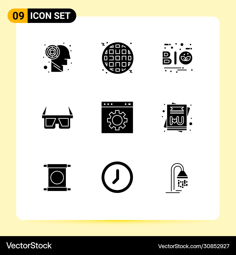 Set 9 solid glyphs on grid for interface Vector Image
