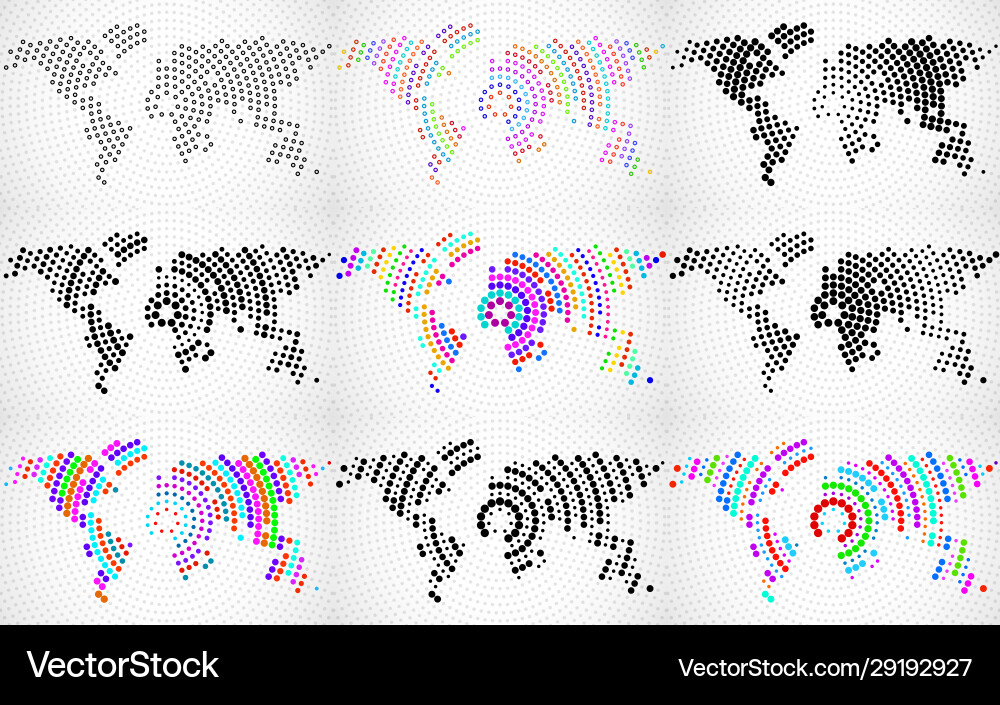 Set abstract world maps with radial lines vector image