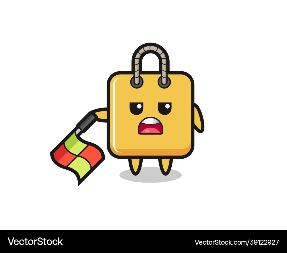 Shopping bag character as line judge hold Vector Image