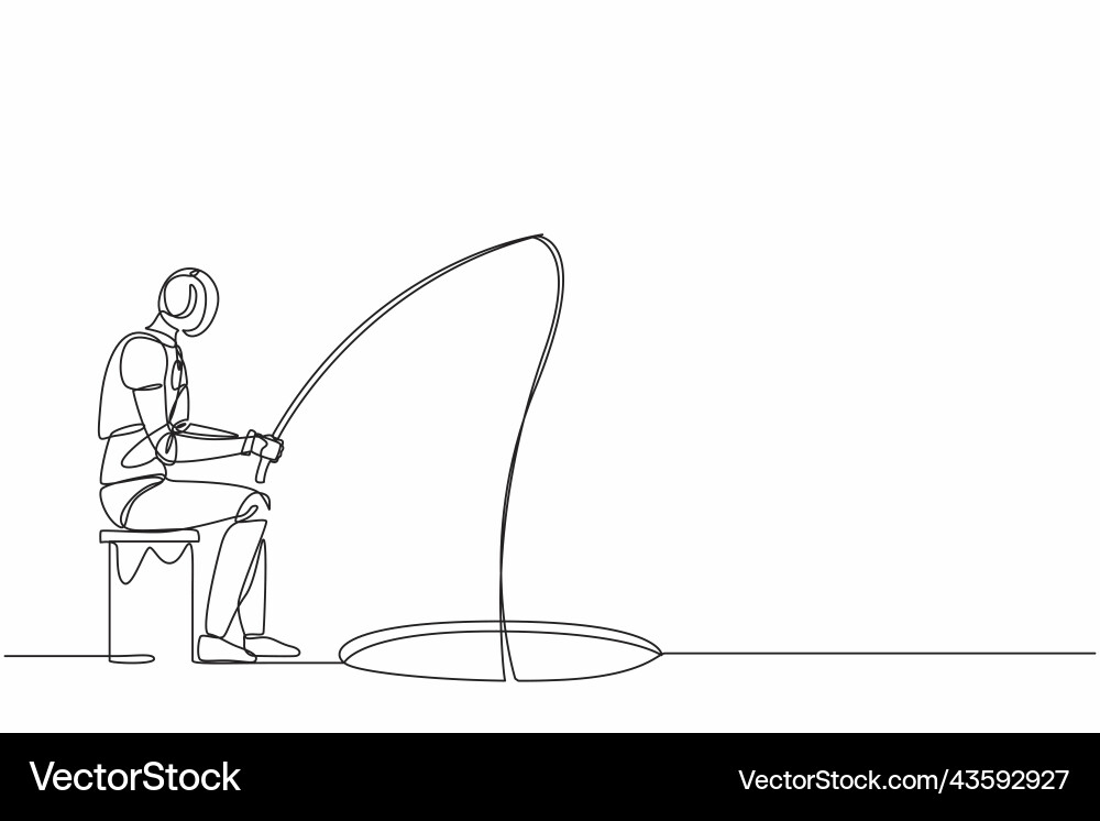 Single continuous line drawing robot holding Single continuous line drawing robot holding vector image