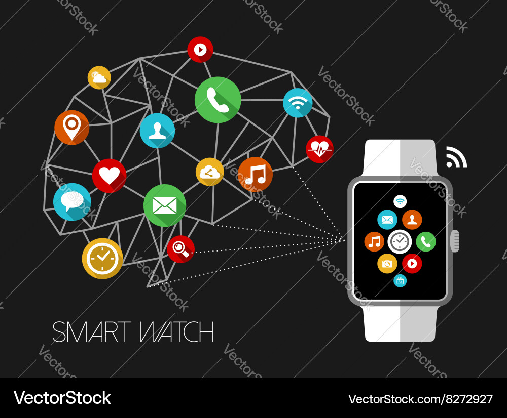 Smart watch design concept with app icons Vector Image