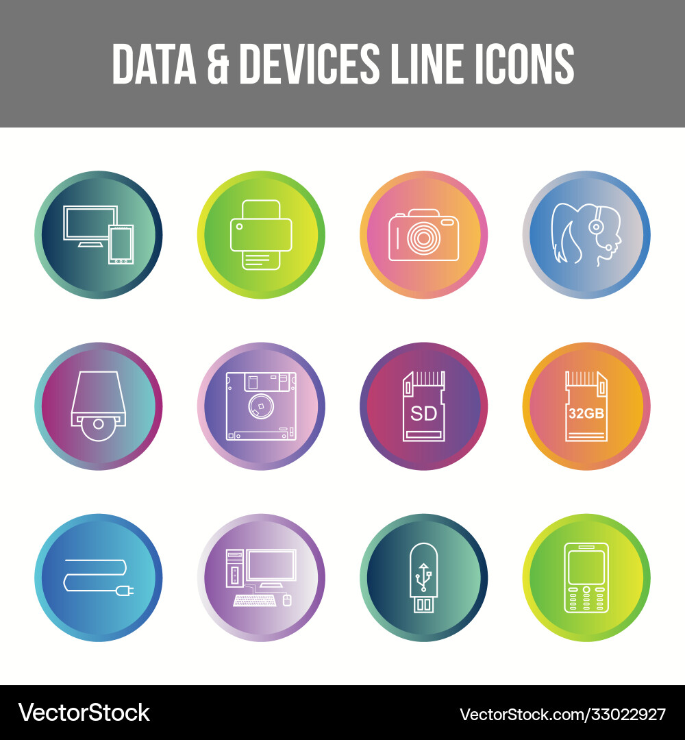 Unique data devices line icon set vector image