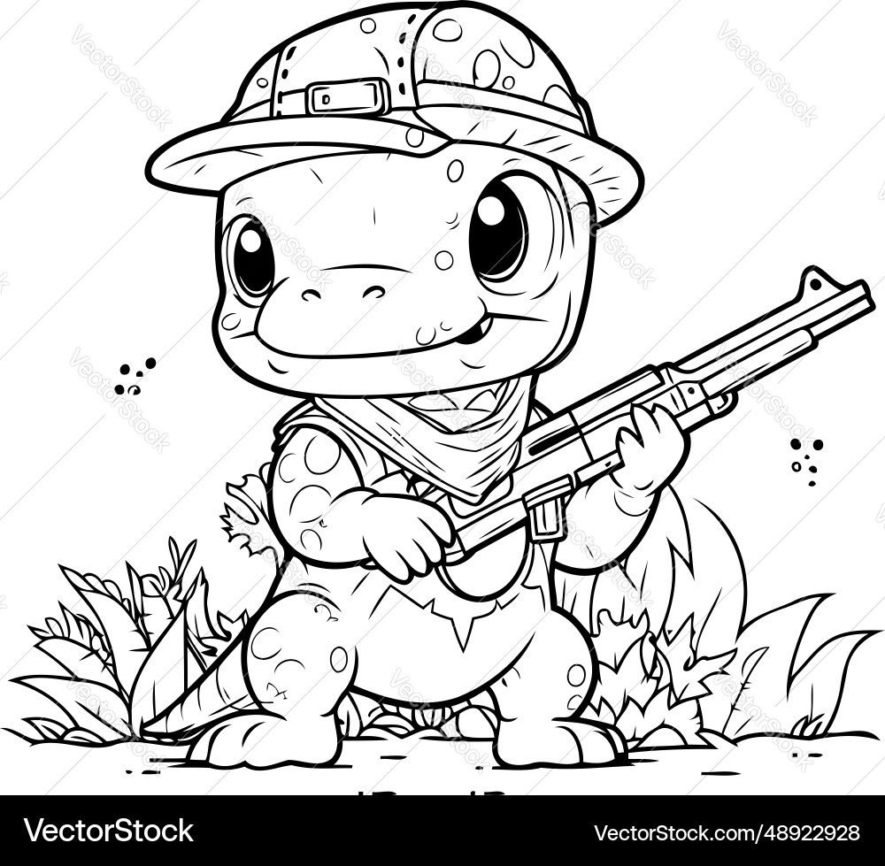 Coloring page outline of a hippo soldier holding Vector Image