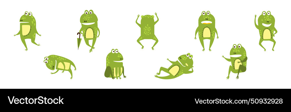 Cute green frog in different activity set Vector Image
