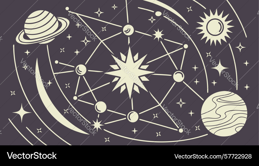 Dynamic celestial map abstract planetary art vector image