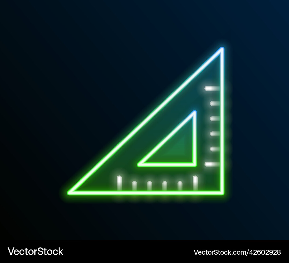 Glowing neon line triangular ruler icon isolated Vector Image