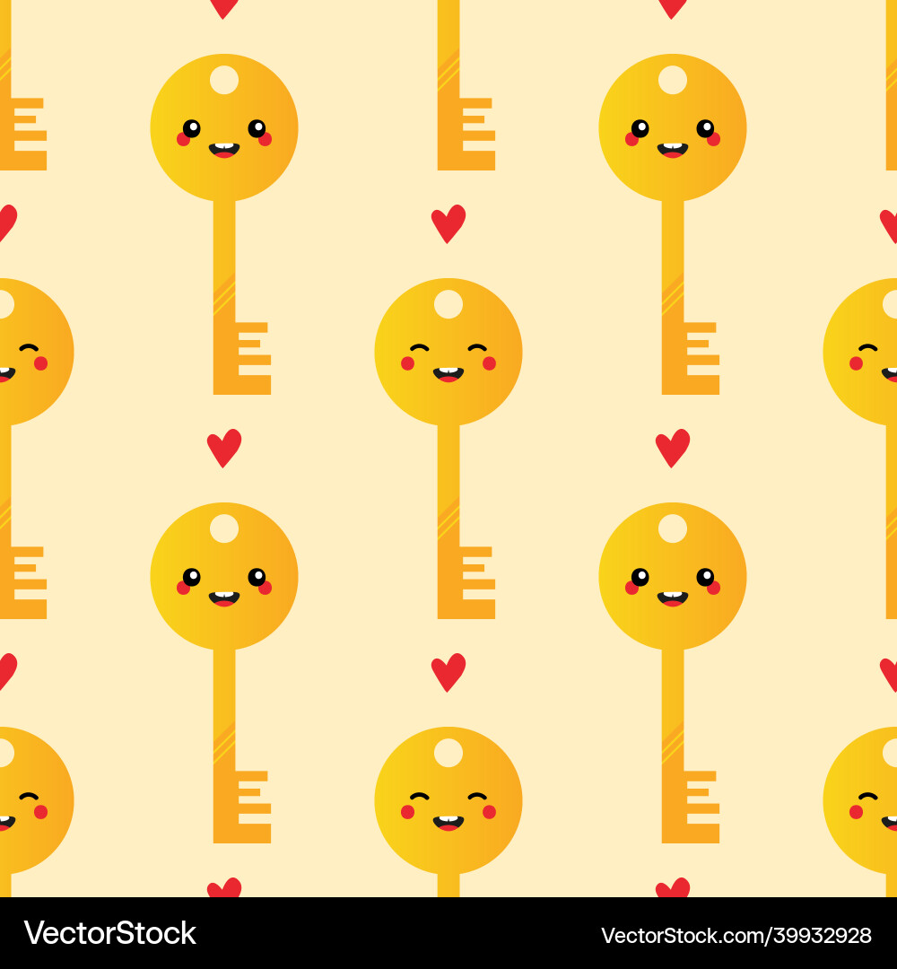 Golden key characters and red hearts pattern Golden key characters and red hearts pattern Vector Image