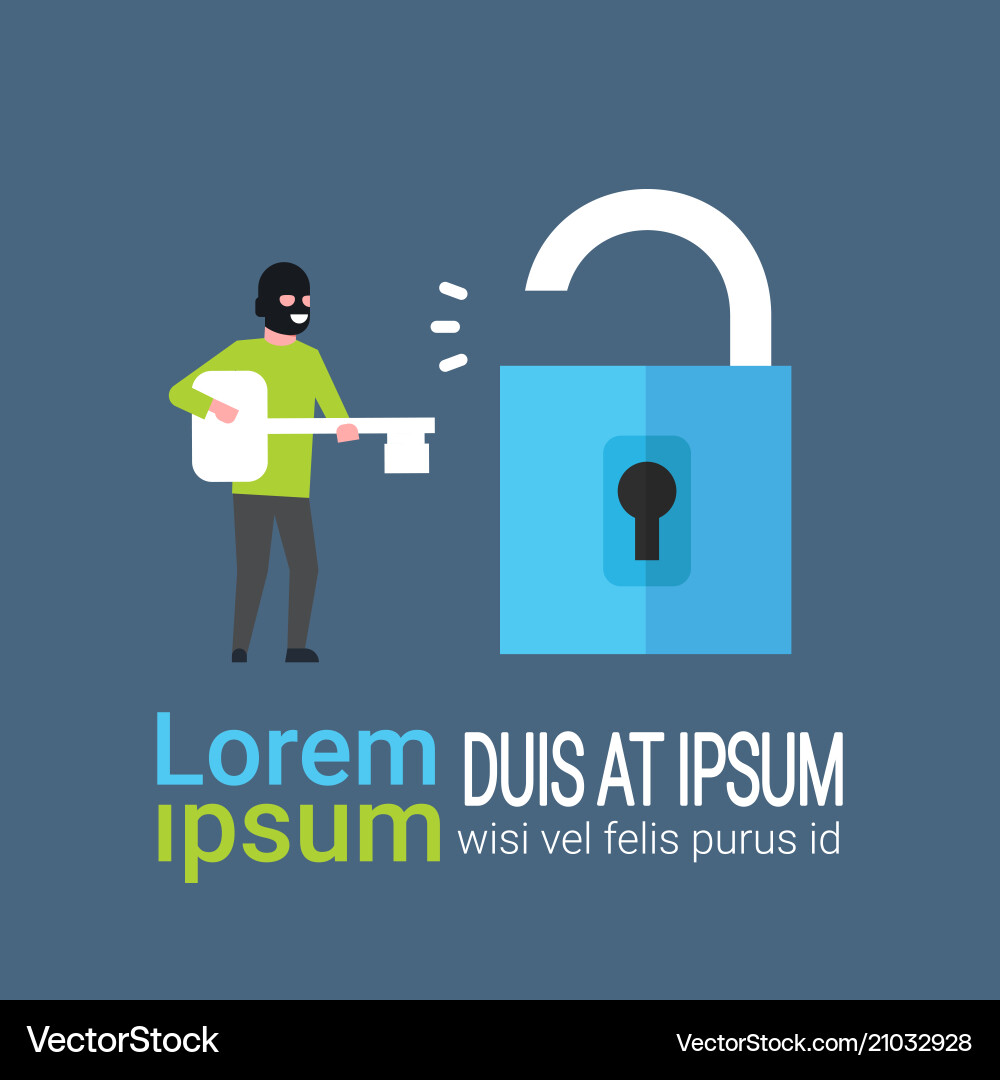Hacker crack padlock hold key in hands hacking Vector Image