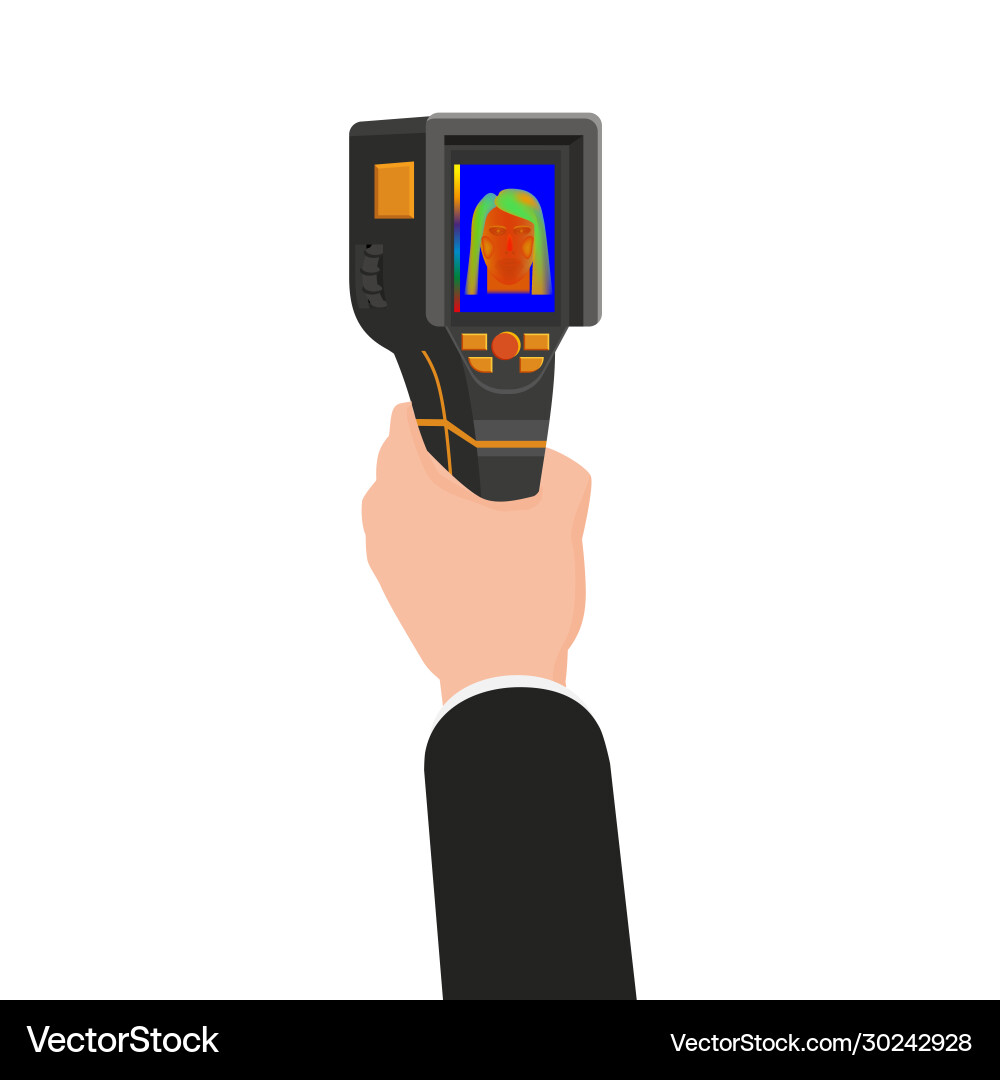 Hand holds thermal scaner camera infrared Hand holds thermal scaner camera infrared vector image