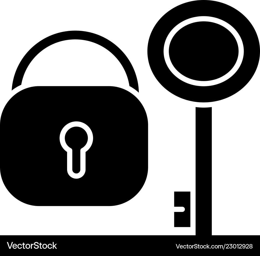 Lock with key black icon sign on isolated Vector Image