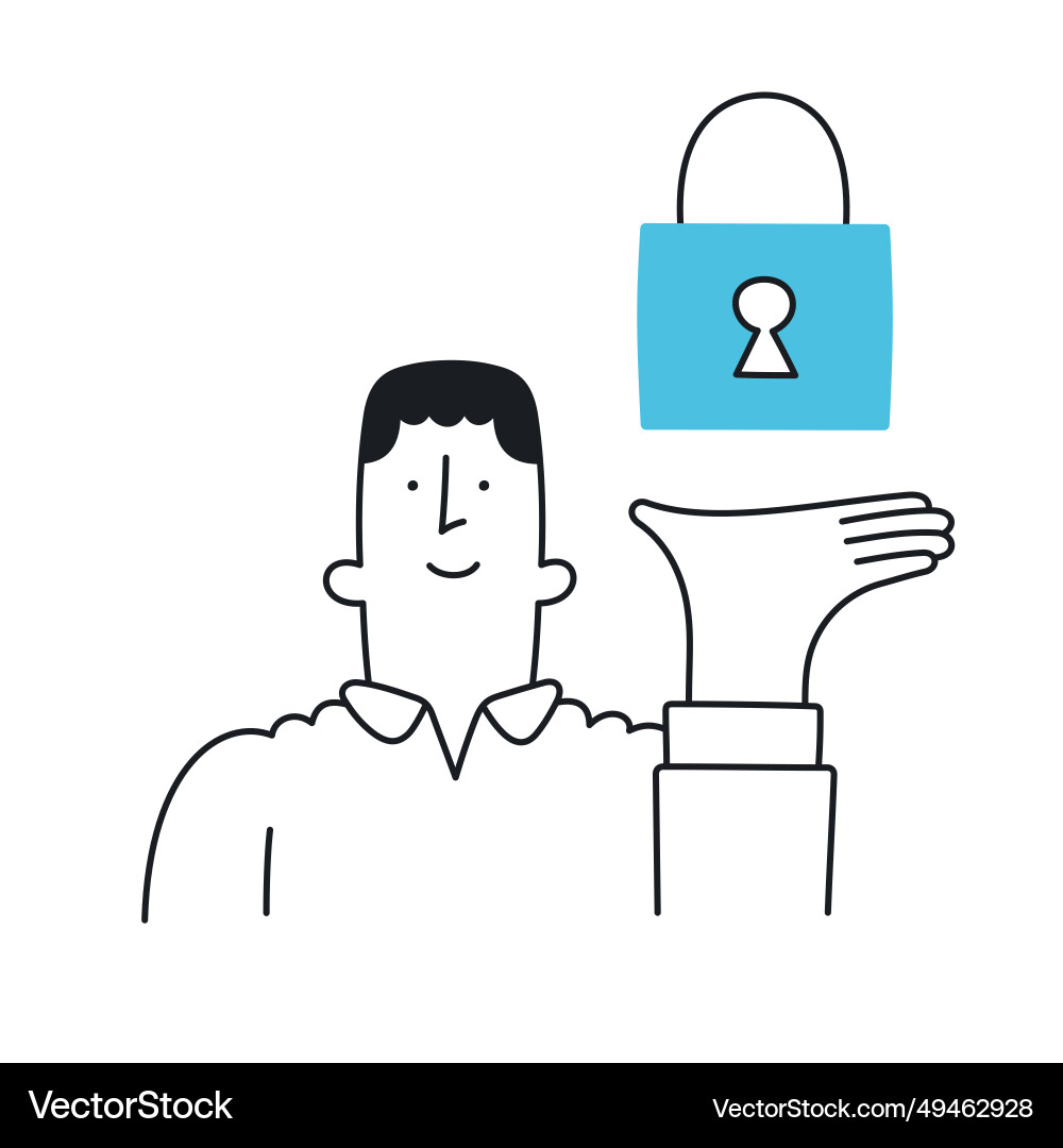 Man presenting a lock icon security system Vector Image
