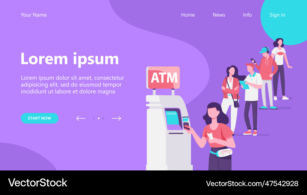Queue of people standing for using atm Queue of people standing for using atm vector image