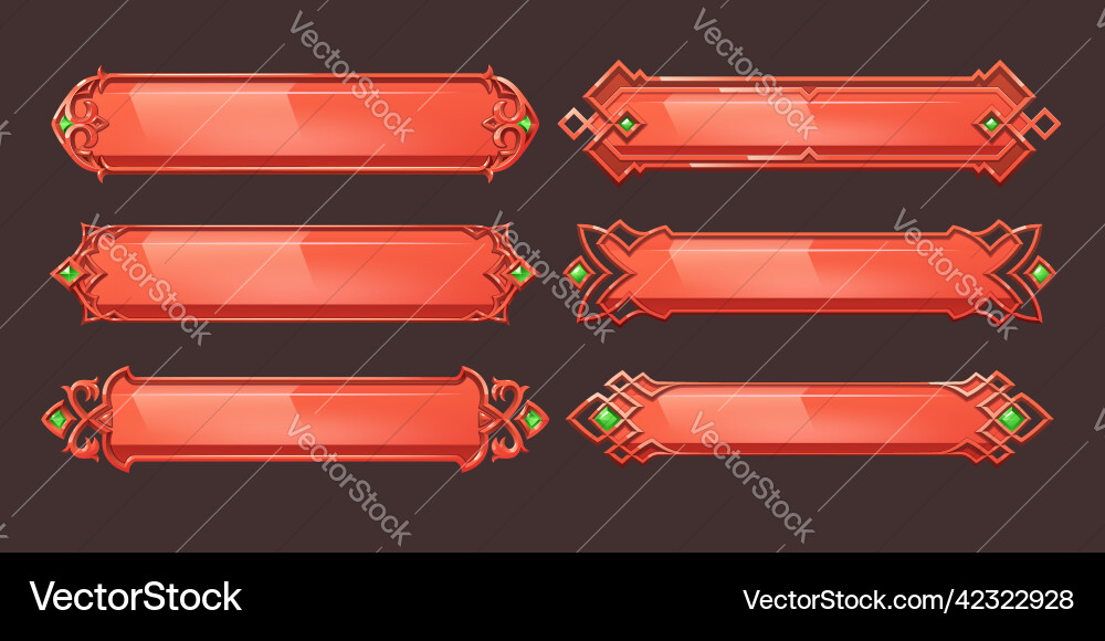 Red medieval ui game menu elements buttons set Red medieval ui game menu elements buttons set vector image