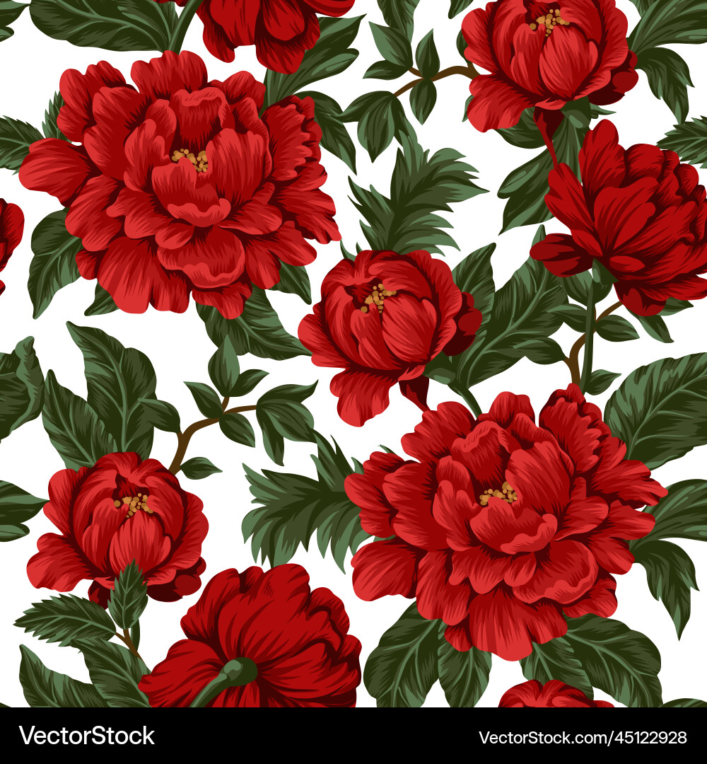 Seamless pattern with red peonies vector image