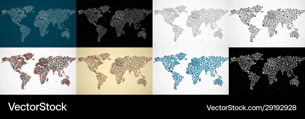 Set abstract polygonal world maps with dots vector image