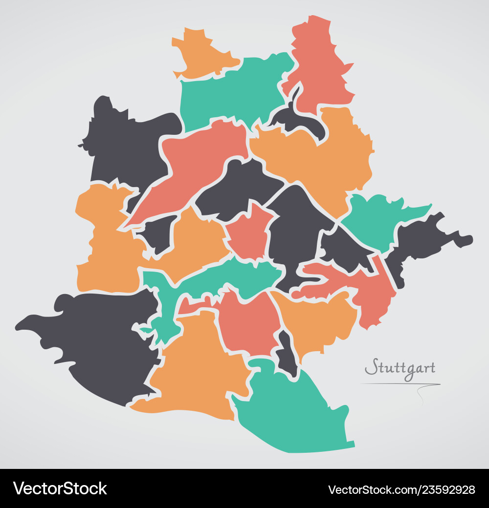 Stuttgart map with boroughs and modern round Vector Image