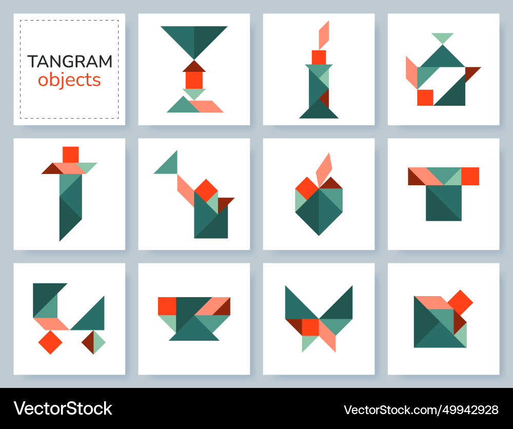 Tangram Puzzle-Set mit verschiedenen Objekten Tangram Puzzle-Set mit verschiedenen Objekten vektorbild