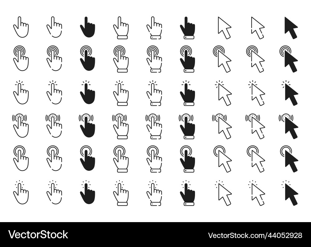 Zeiger- und Cursor-Zeilen-Symbole mit Klick Zeiger- und Cursor-Zeilen-Symbole mit Klick vektorbild