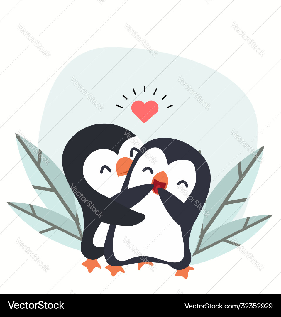 Happy penguins couple love hugging Happy penguins couple love hugging vector image