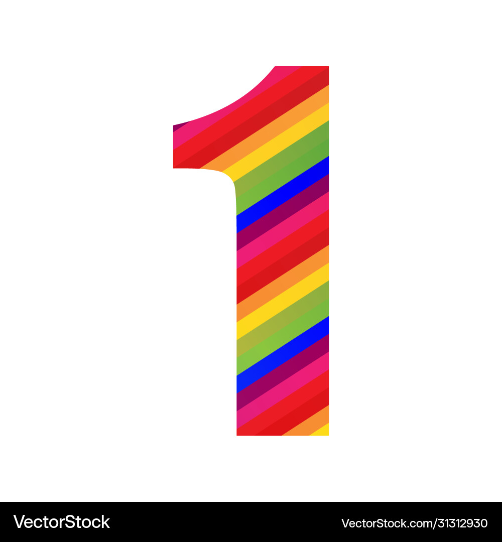 1 number rainbow style numeral digit colorful 1 number rainbow style numeral digit colorful vector image