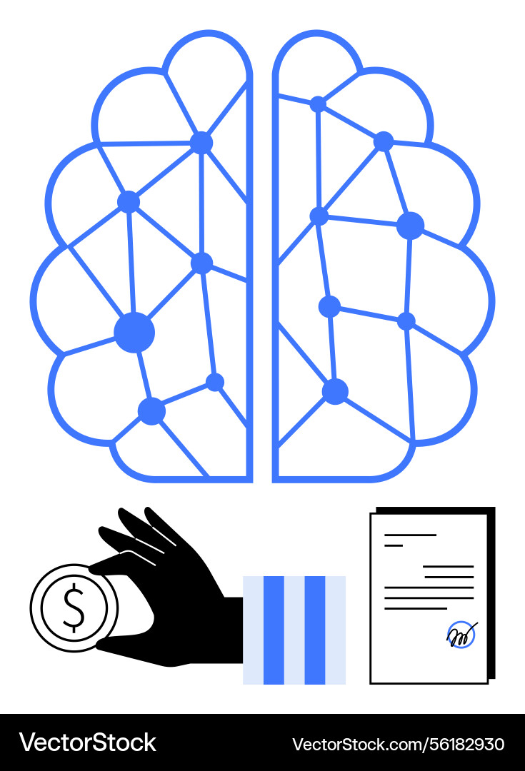 Brain network with finance elements representing Brain network with finance elements representing vector image