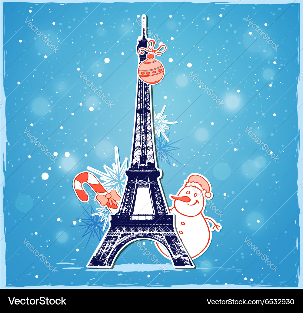 Christmas background with eiffel tower vector image