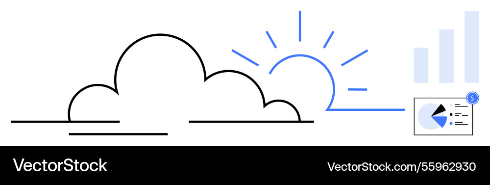 Cloud with sun rays and analytics representing Cloud with sun rays and analytics representing vector image