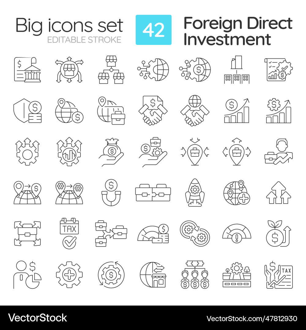 Customizable thin line icon set for fdi Customizable thin line icon set for fdi vector image