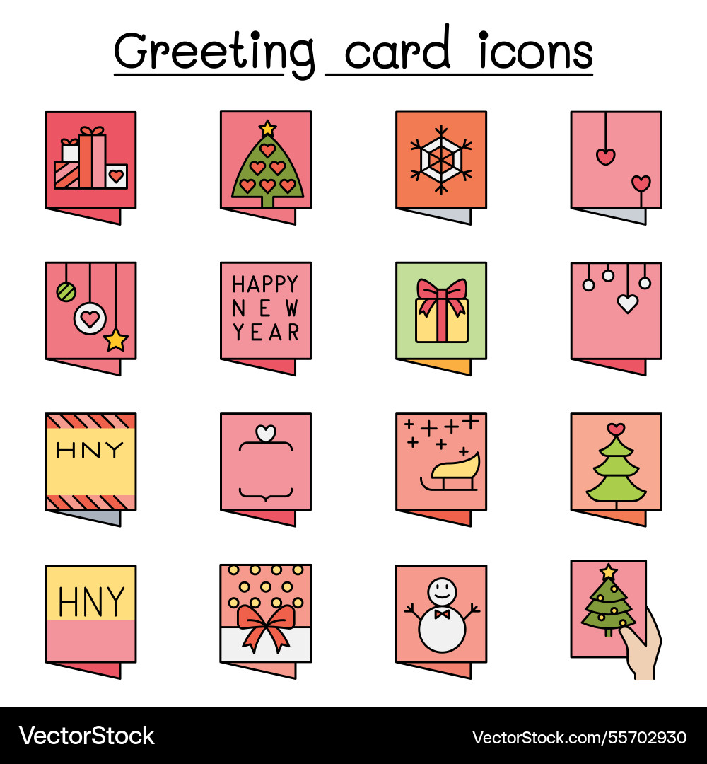 Greeting card icon set in colorline style Greeting card icon set in colorline style vector image