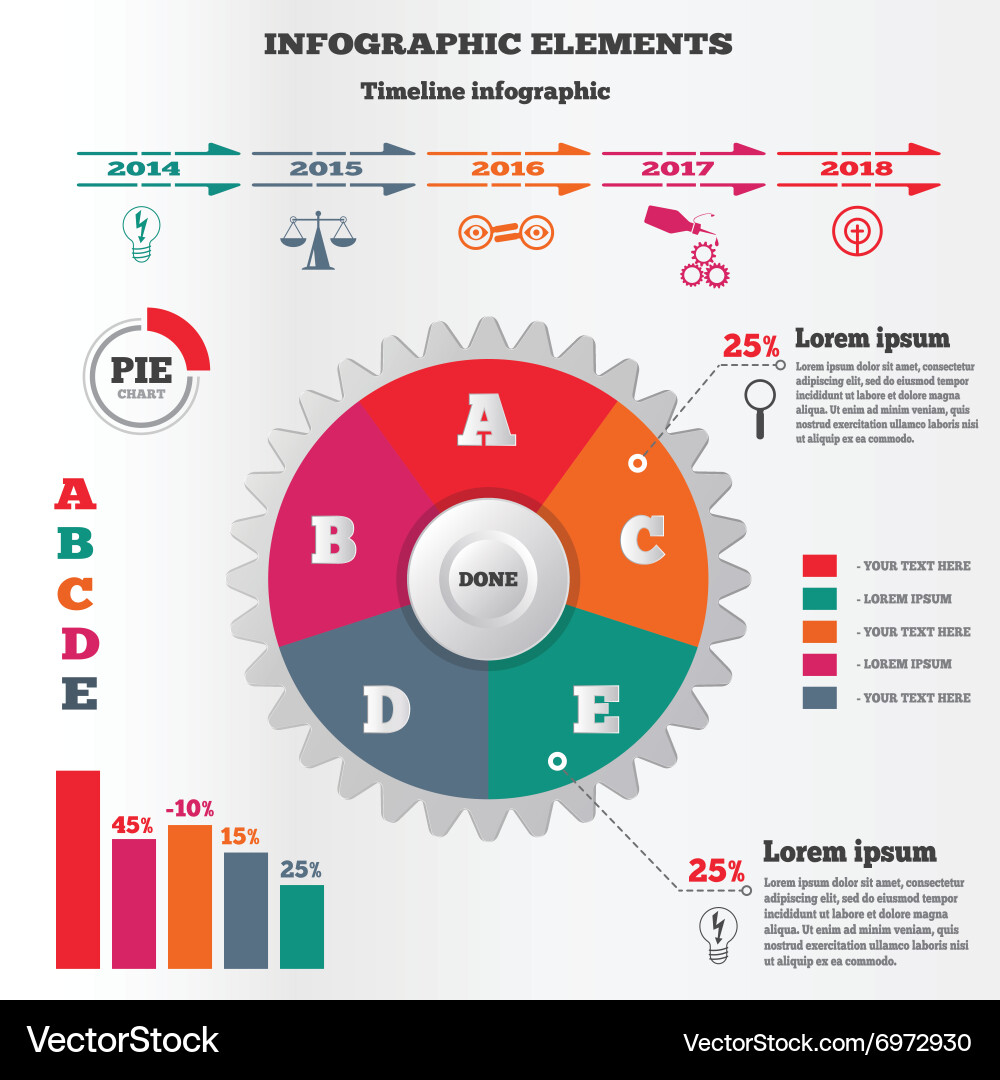 Infographics elements set pie chart and timeline Vector Image