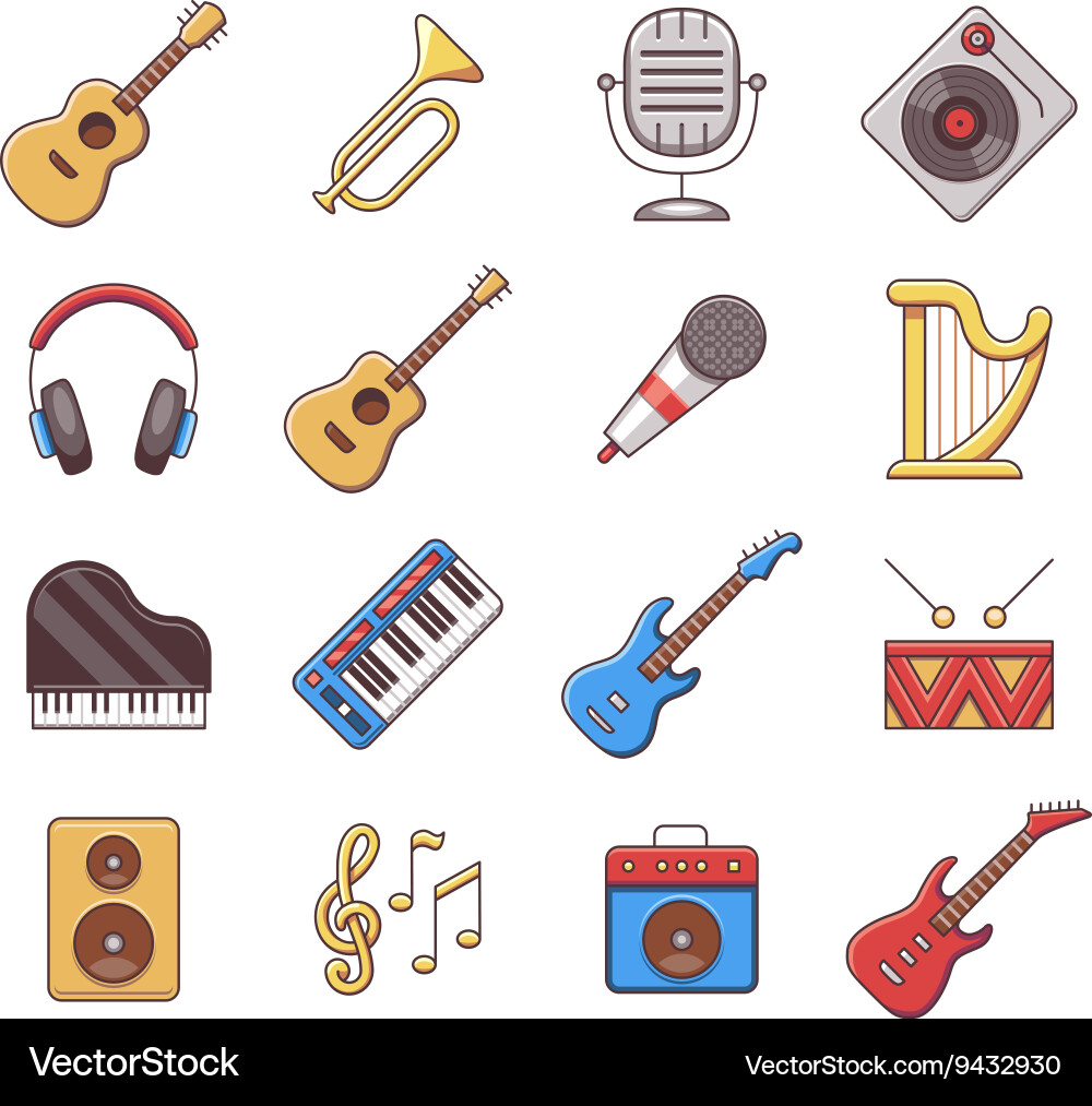 Linear music instruments color flat icons Vector Image