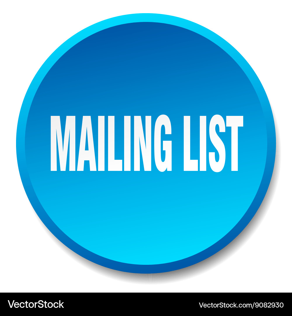 Mailing list blue round flat isolated push button vector image