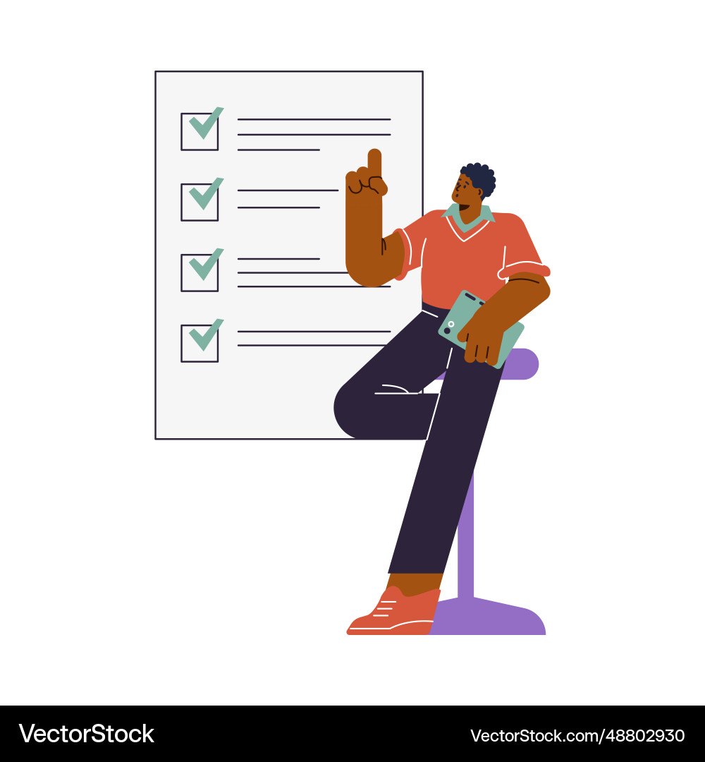 Man looking at board with completed tasks flat Man looking at board with completed tasks flat vector image