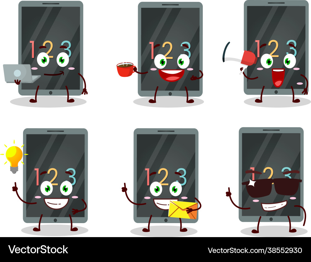Numeric on tablet cartoon character with various Vector Image