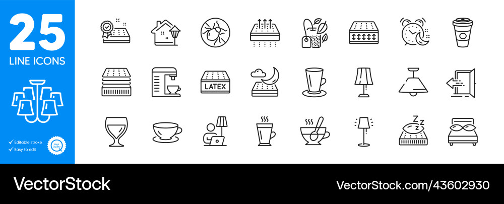 Outline Icons setzen Deckenlampe Tee Tasse und Boden Outline Icons setzen Deckenlampe Tee Tasse und Boden vektorbild