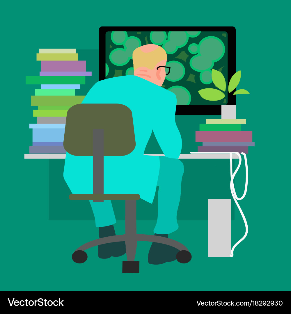 Scientist Working on Computer vector image