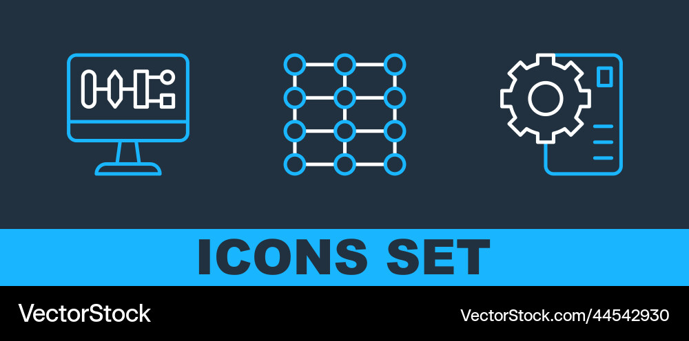 Set line neural network algorithm and icon Set line neural network algorithm and icon vector image