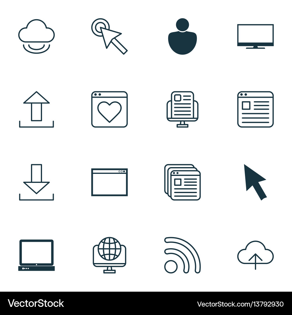 Set of 16 internet icons includes human cursor Set of 16 internet icons includes human cursor vector image