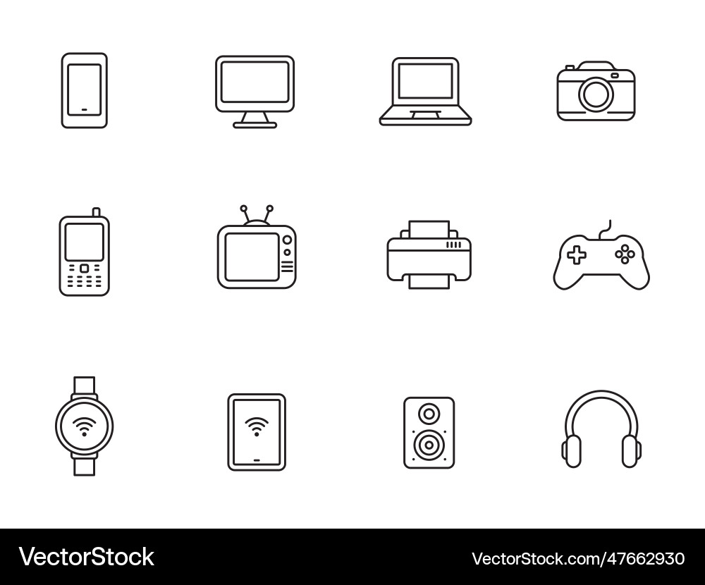 Set of gadget and device icons in linear style Set of gadget and device icons in linear style vector image