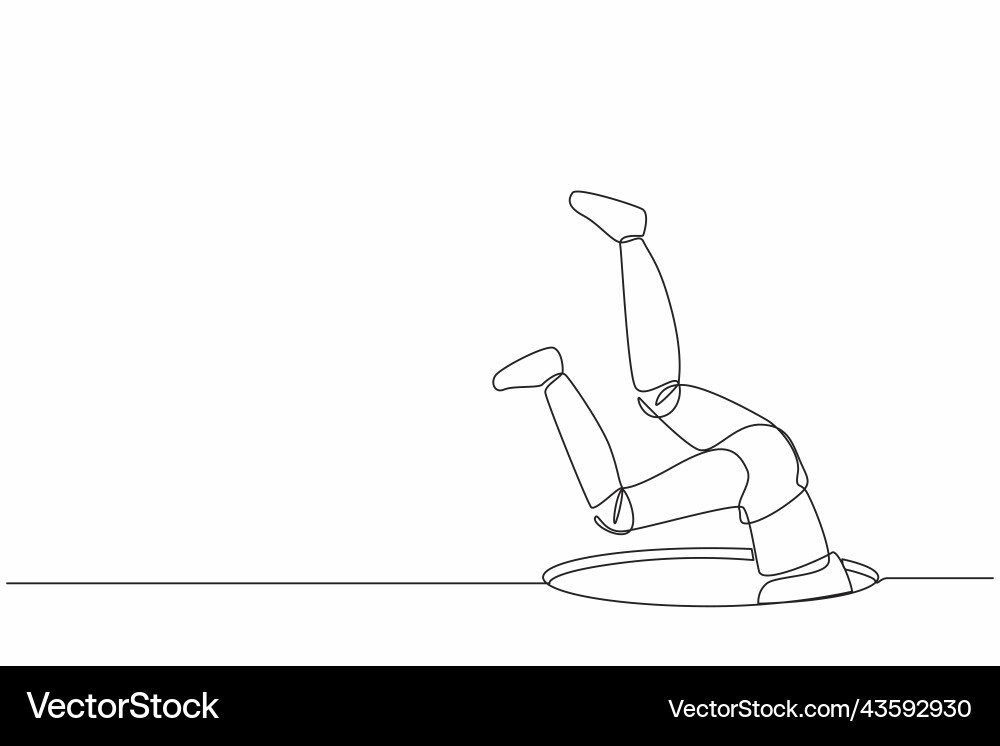 Single one line drawing robot falling into pit Single one line drawing robot falling into pit vector image
