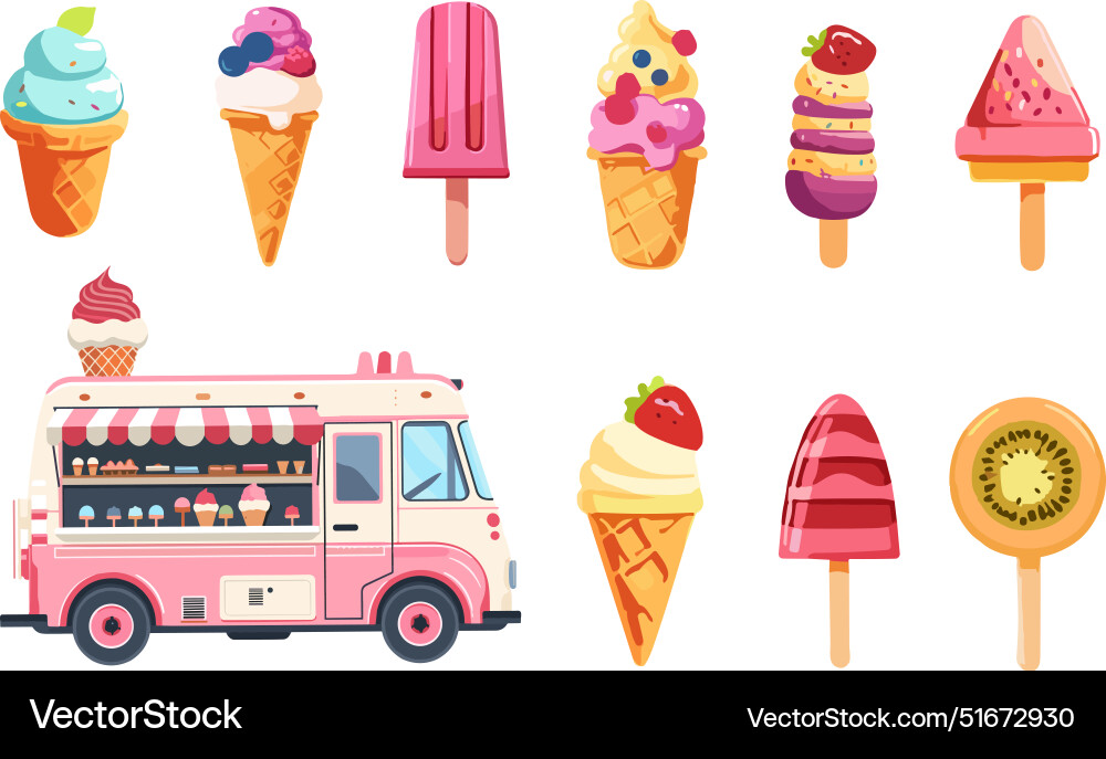 Summer ice cream set popsicles fruit creams Summer ice cream set popsicles fruit creams vector image