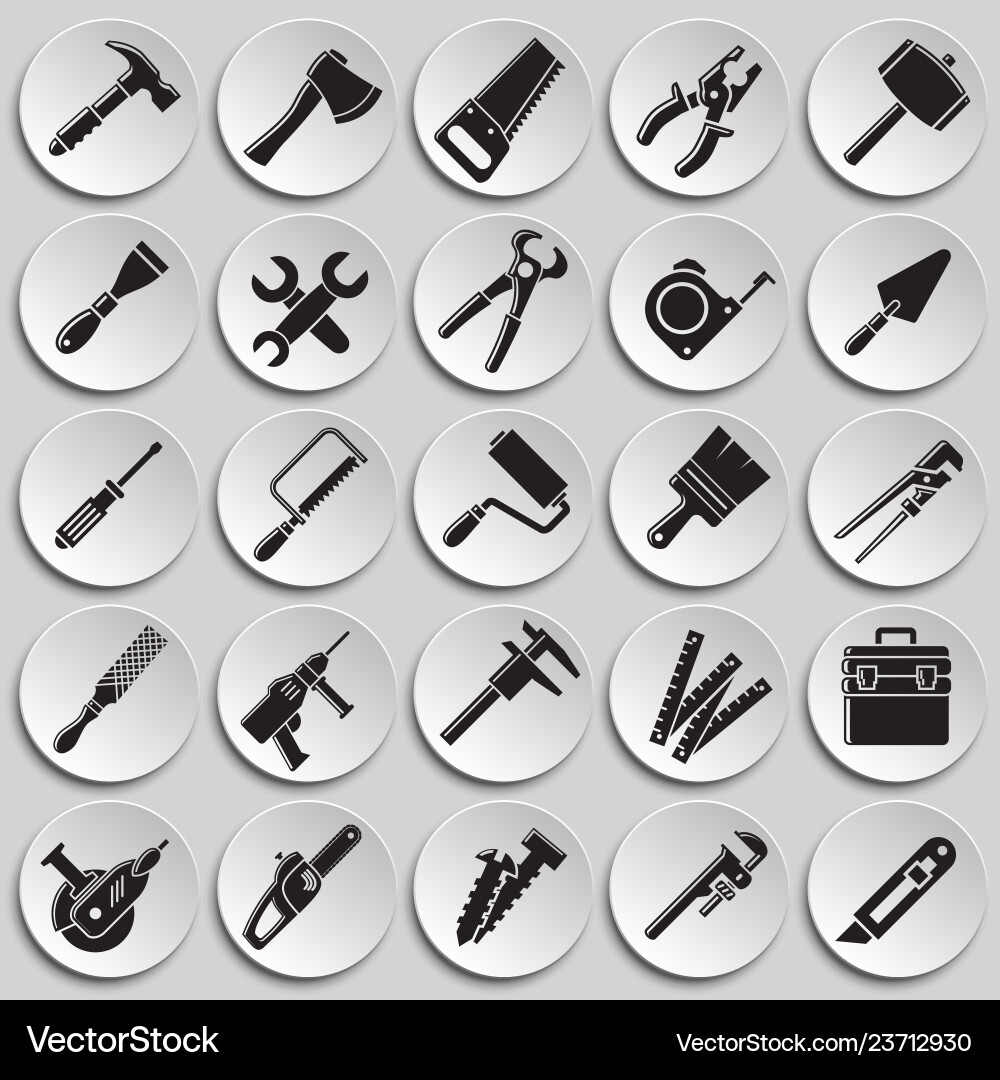 Tools icons set on plates background for graphic Tools icons set on plates background for graphic vector image