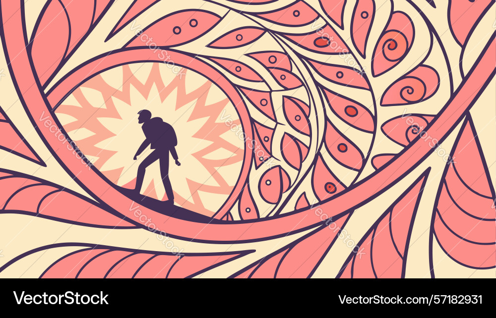 Dynamic surfer riding waves on abstract vector image