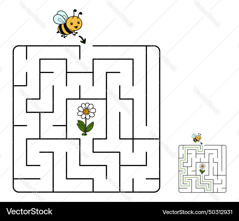 Easy maze game for kids with solution Royalty Free Vector