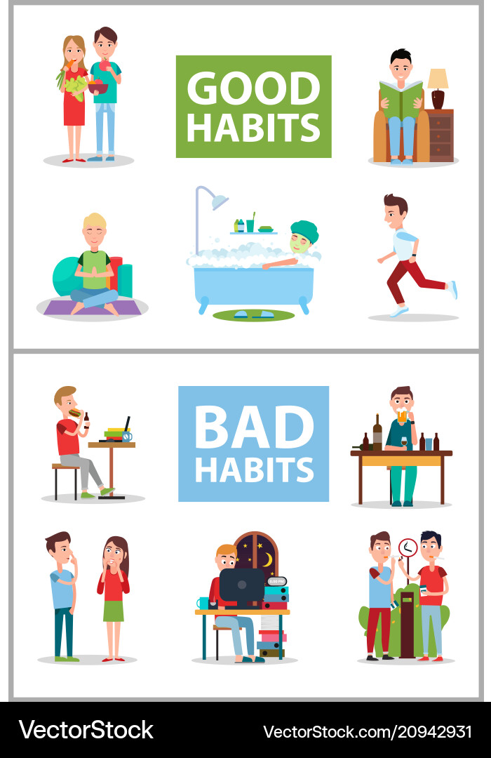 Good and bad habits poster set Good and bad habits poster set vector image