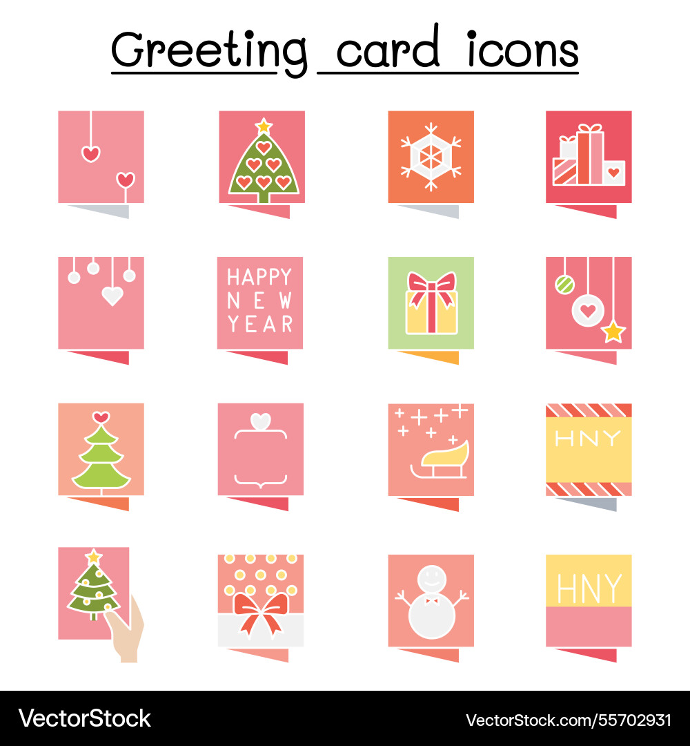 Greeting card icon set in flat color style Greeting card icon set in flat color style vector image