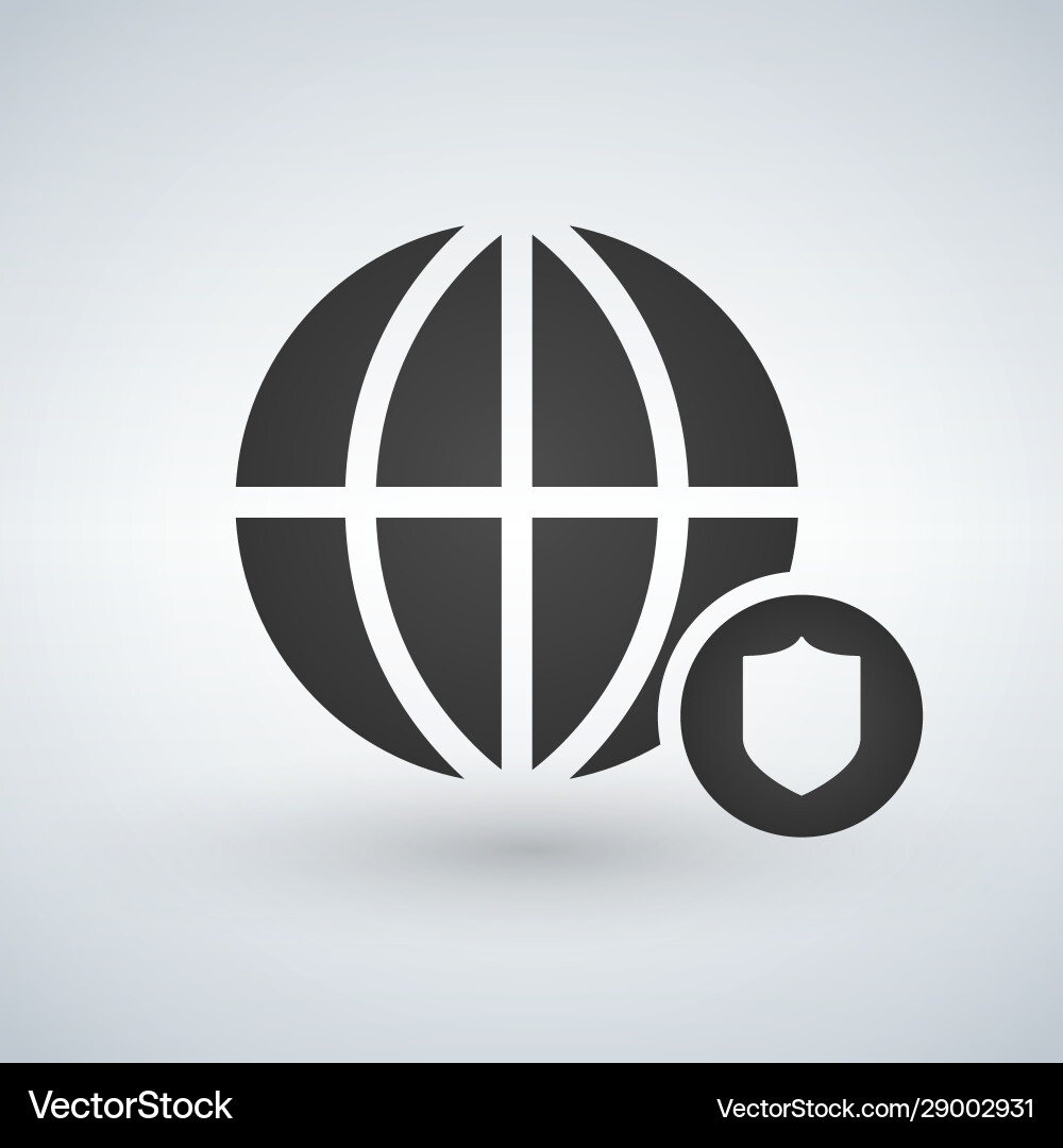 Minimal globe icon with shield in circle Minimal globe icon with shield in circle vector image