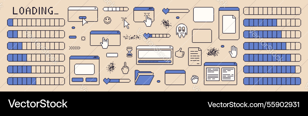 Pixel art loading elements windows interface Pixel art loading elements windows interface vector image