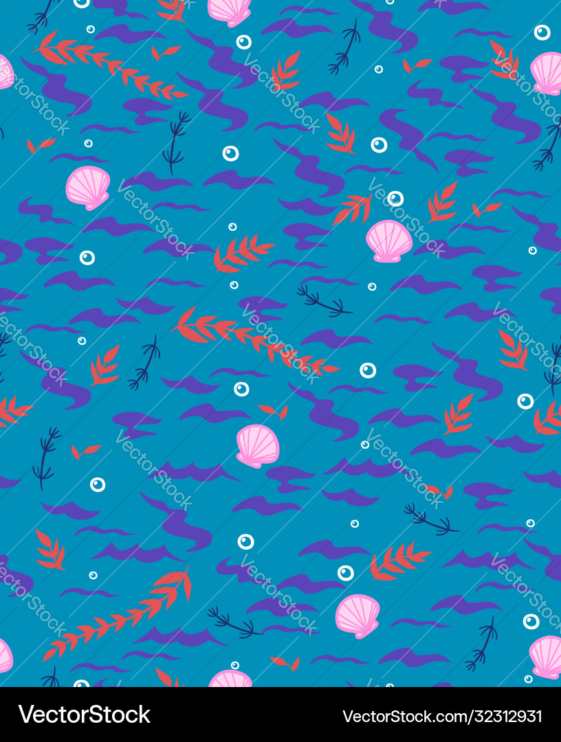 Seamless pattern with shells bubbles and algae Seamless pattern with shells bubbles and algae vector image