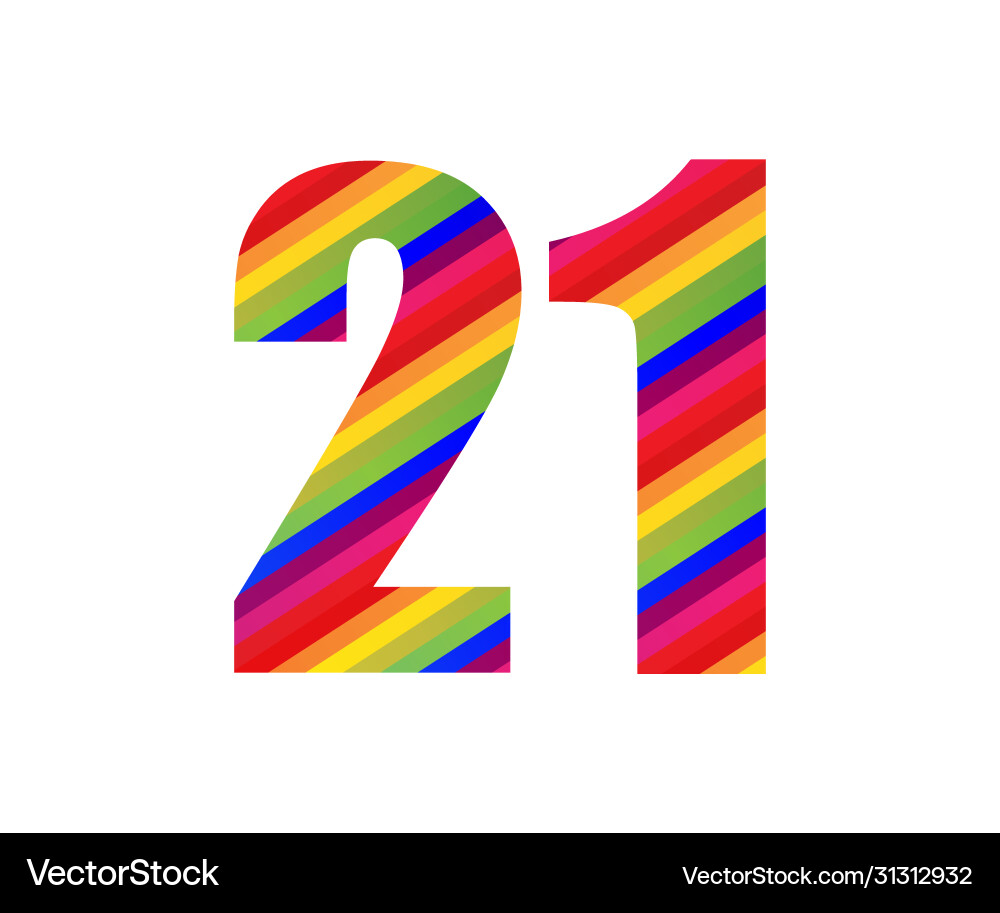 21 number rainbow style numeral digit colorful 21 number rainbow style numeral digit colorful vector image